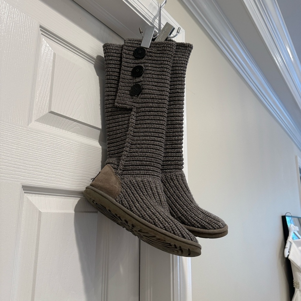 UGG Gray Knit Button Boots